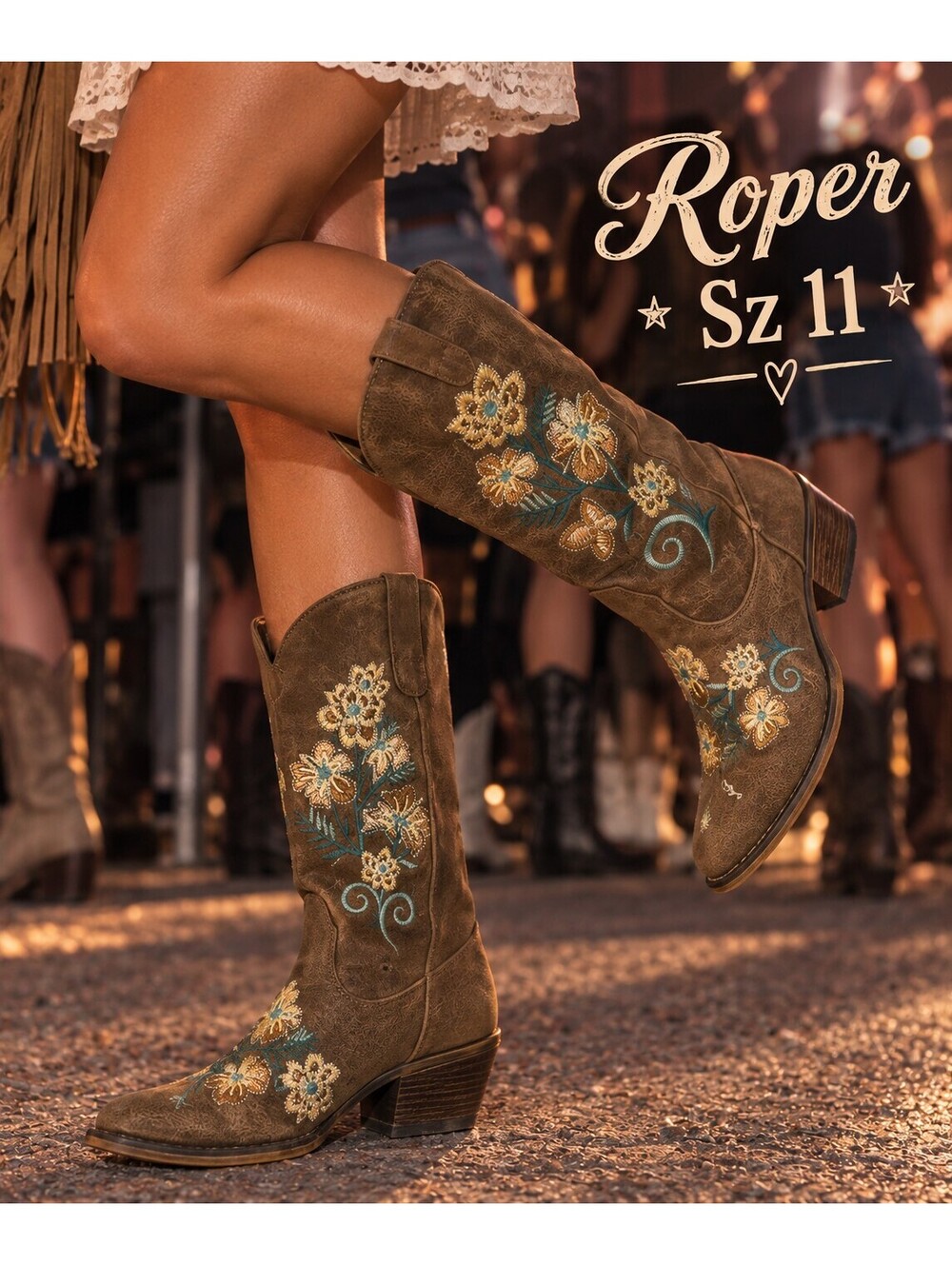 Roper | 11 | Embroidered Floral Suede Cowboy Boots